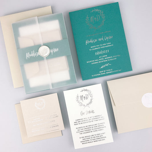 Maddison Wedding Invitation - Teal/Orange/Yellow