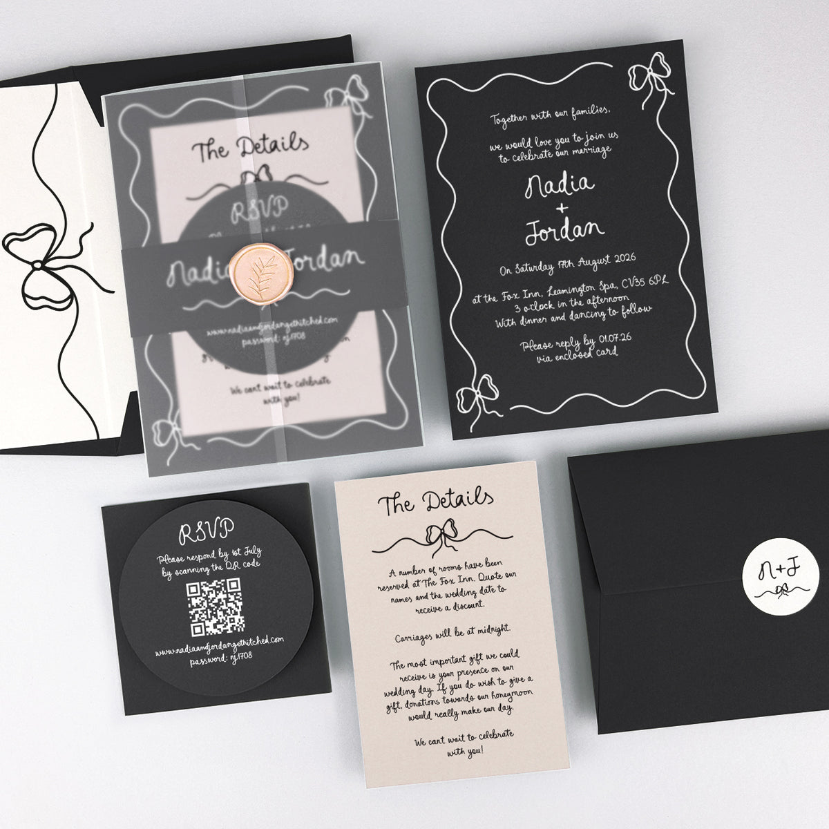 Nadia Wedding Invitation - Grey/Black