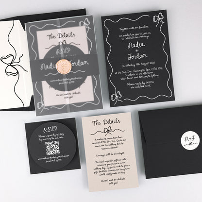 Nadia Wedding Invitation - Grey/Black