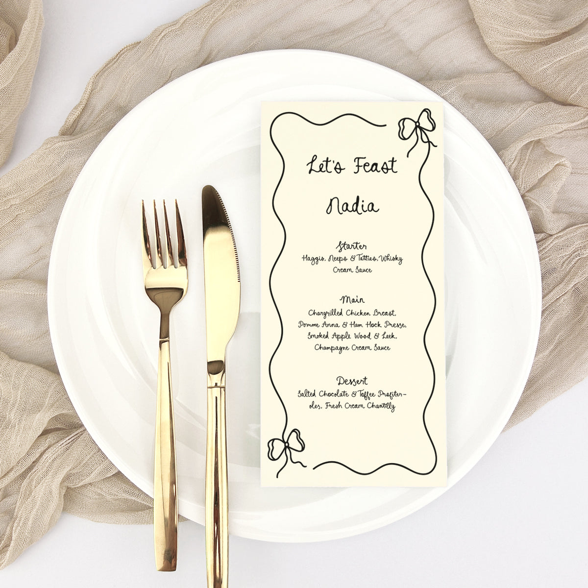 Nadia Personalised Guest Menu