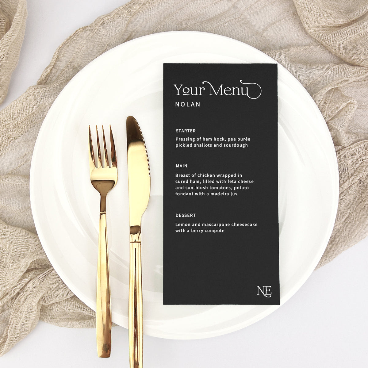 Nolan Personalised Guest Menu
