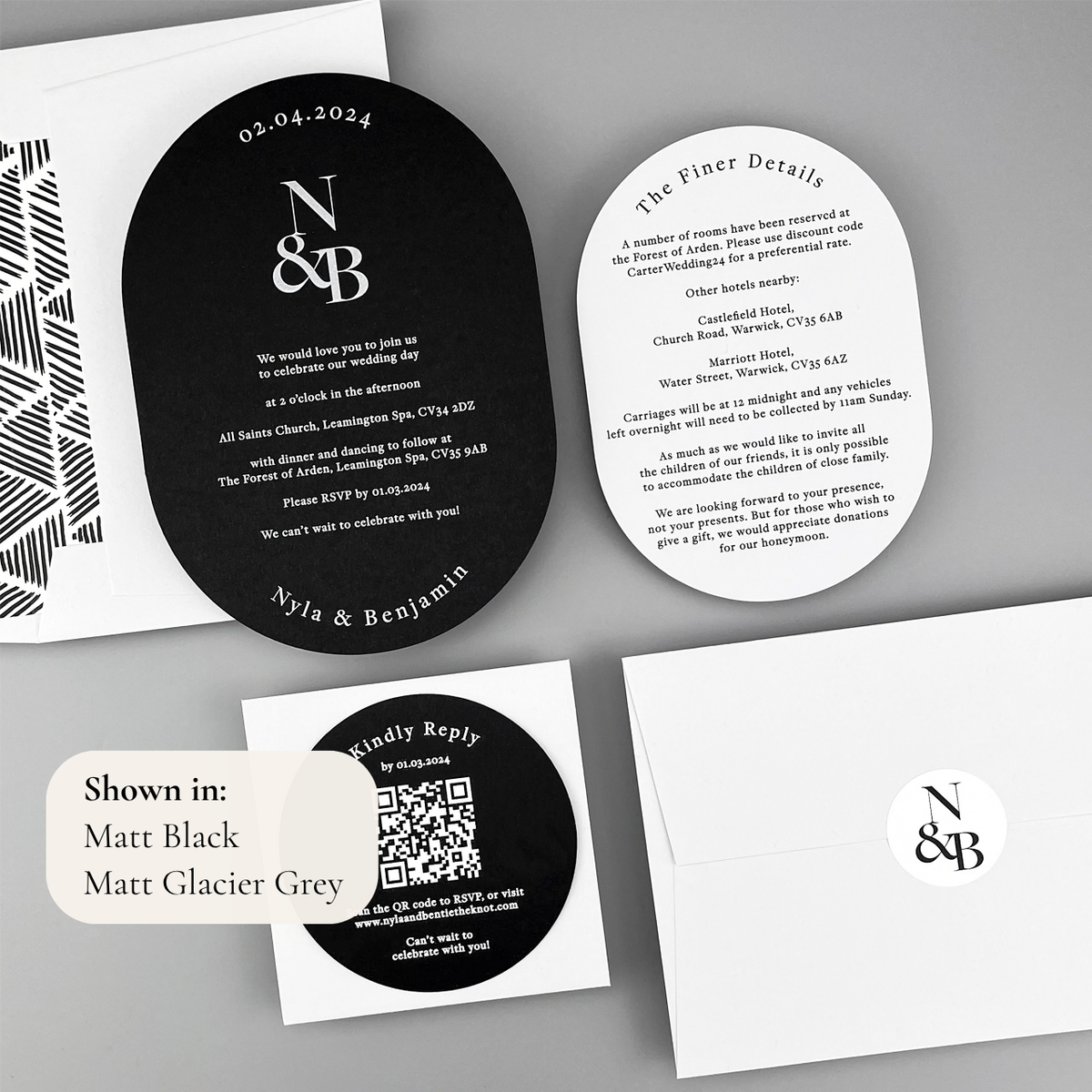 Nyla Wedding Invitation - Grey/Black