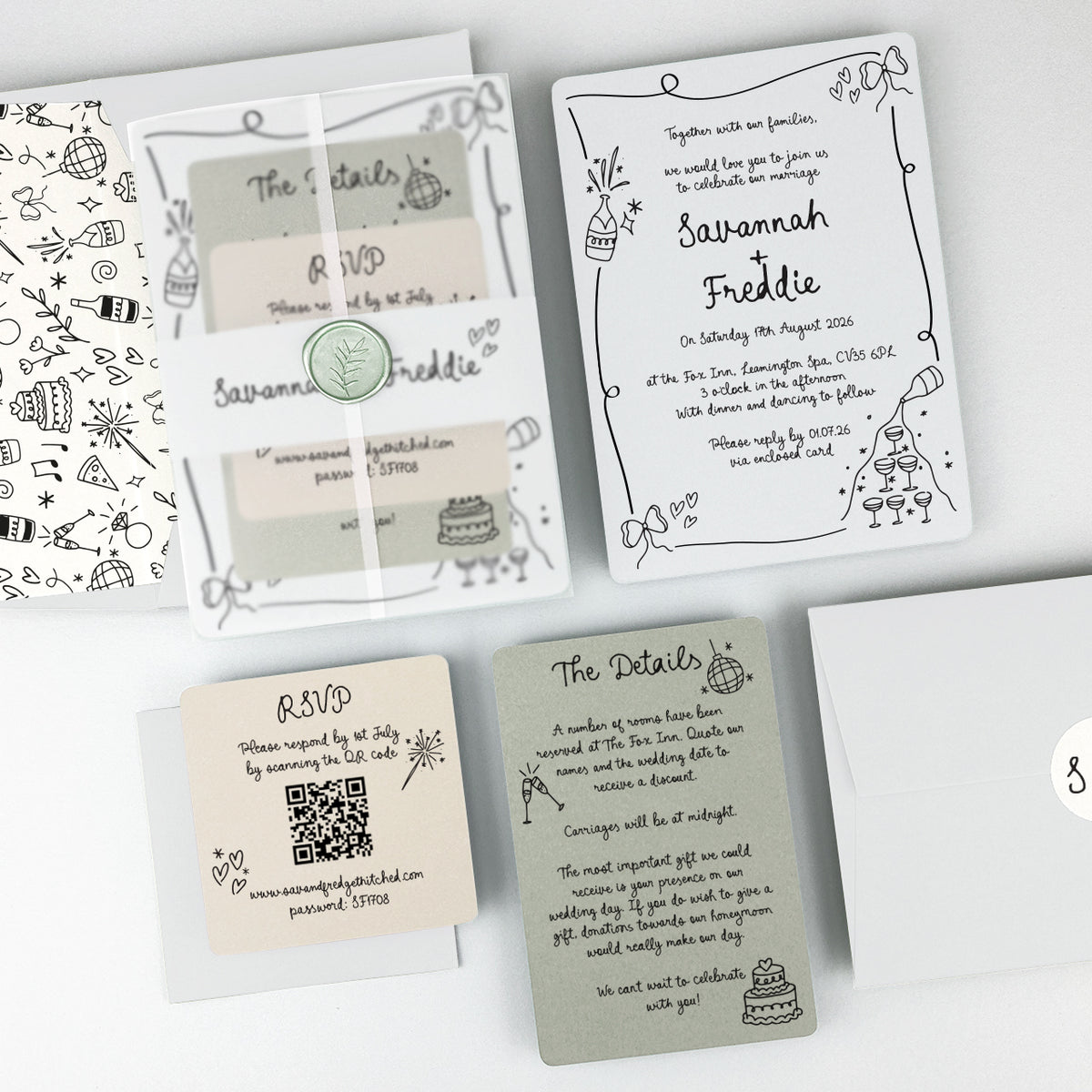 Savannah Wedding Invitation - Greys/Black