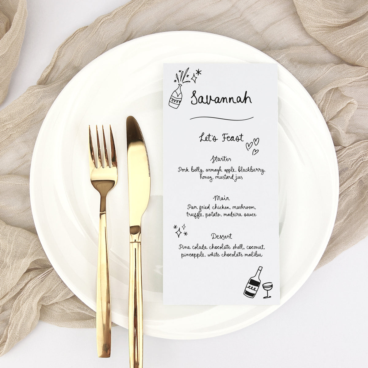 Savannah Personalised Guest Menu