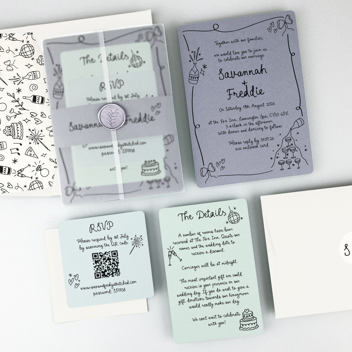 Savannah Wedding Invitation - Purple/Red/Gold