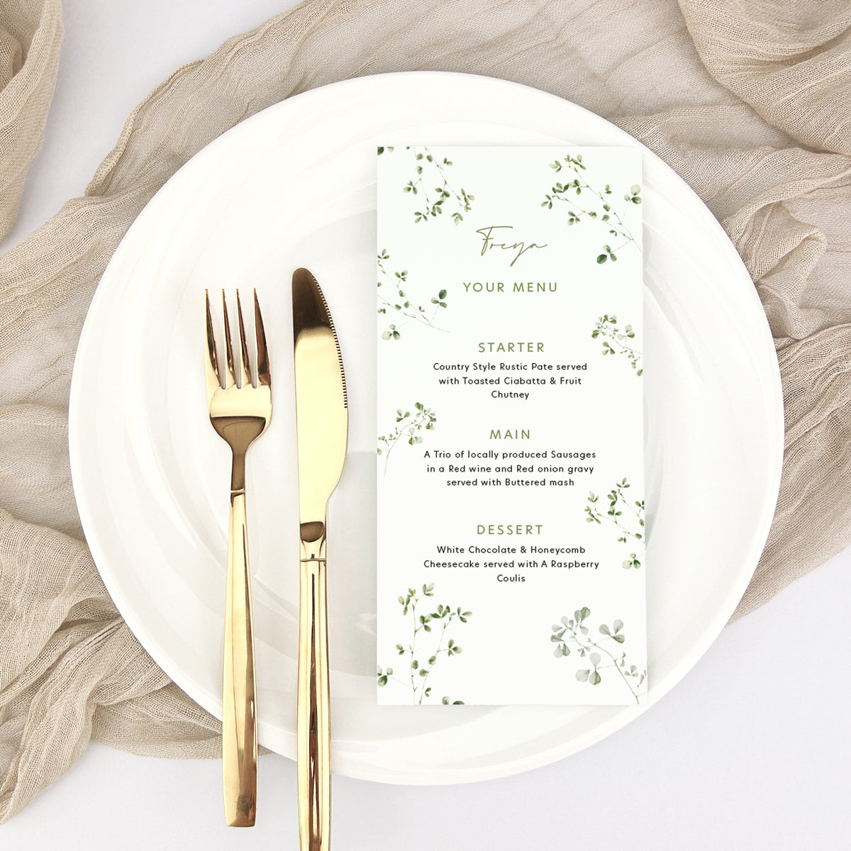 Sheridan Personalised Guest Menu