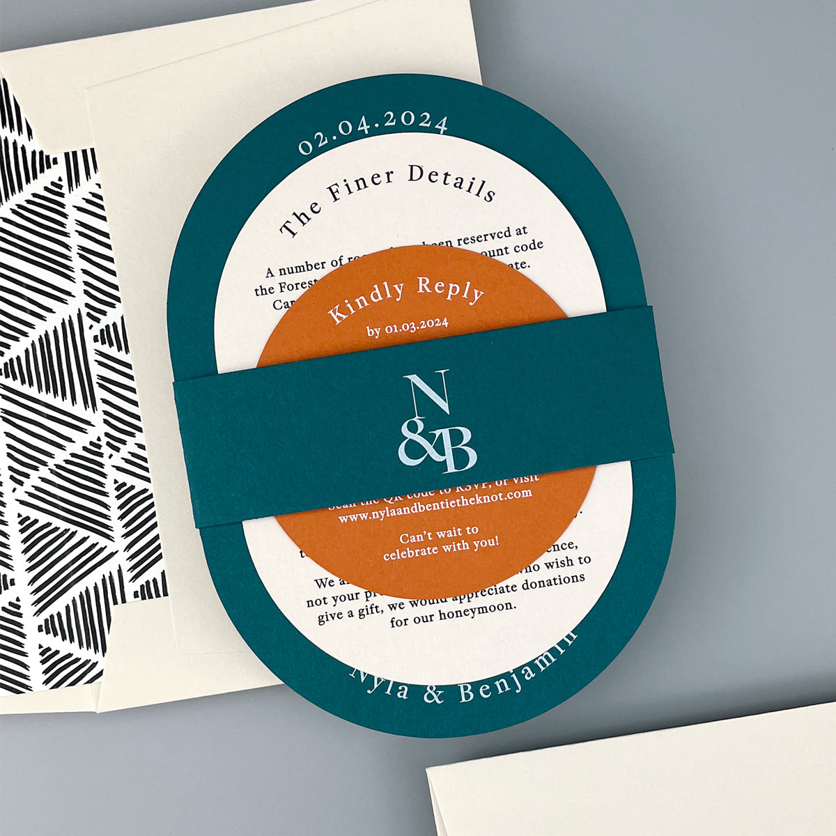 Nyla Wedding Invitation - Teal/Orange/Yellow