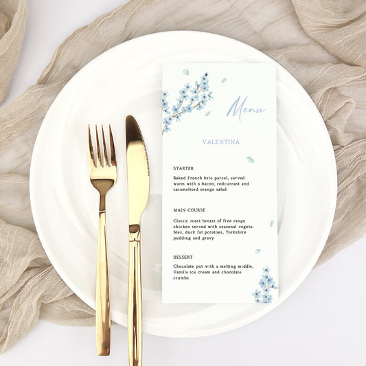 Valentina Blue Personalised Guest Menu