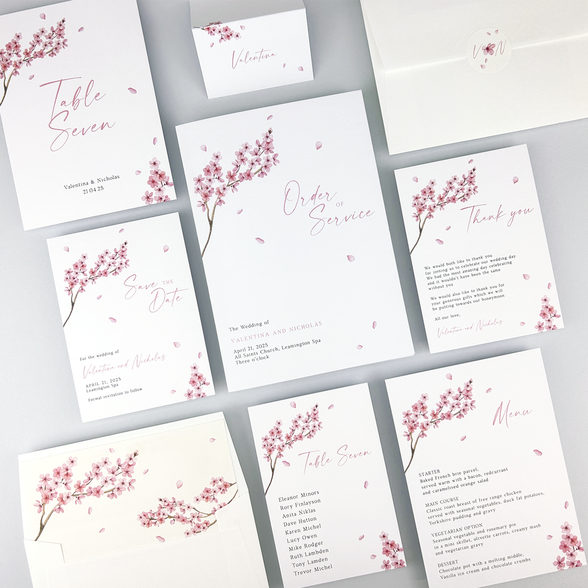 Valentina Pink Personalised Guest Menu
