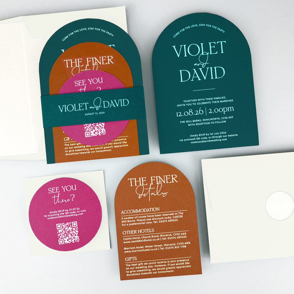 Violet Wedding Invitation - Teal/Orange/Yellow