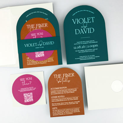 Violet Wedding Invitation - Teal/Orange/Yellow