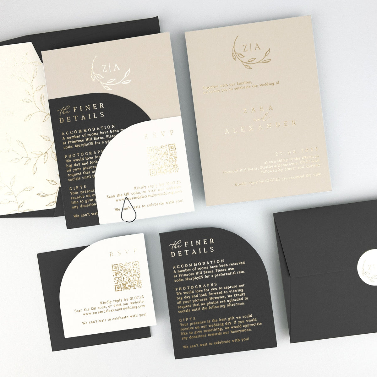 Zara Wedding Invitation - Grey/Black