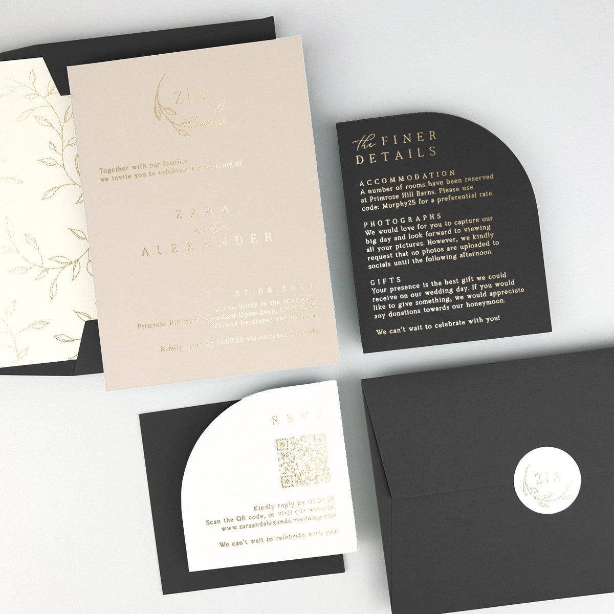 Zara Wedding Invitation - Grey/Black