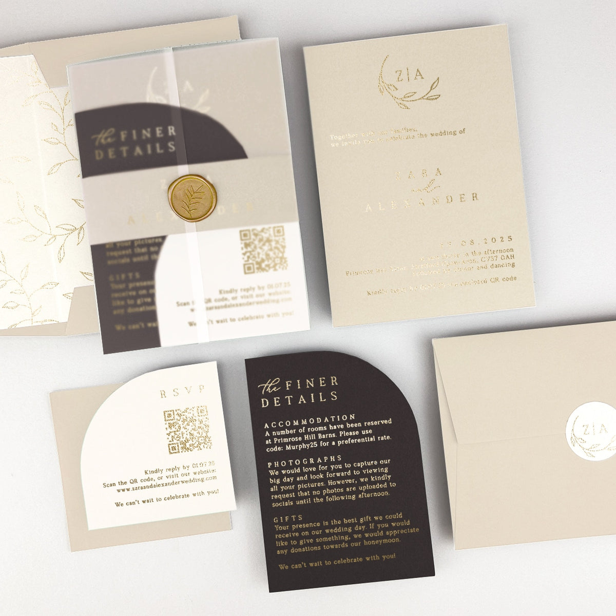Zara Wedding Invitation - Grey/Black